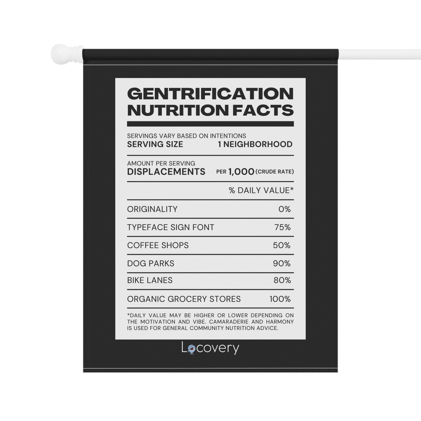 Gentrification Nutrition Facts Label Garden Banner | Black