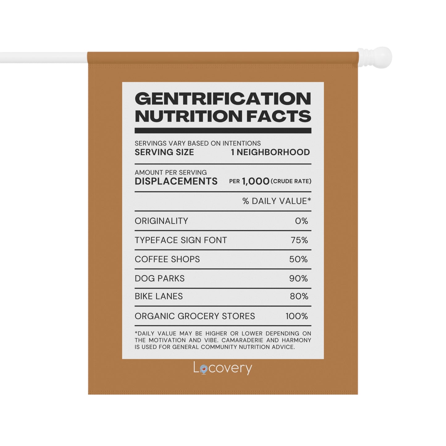 Gentrification Nutrition Facts Label Garden Banner | Brown