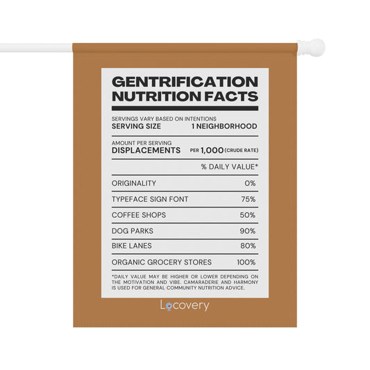 Gentrification Nutrition Facts Label Garden Banner | Brown