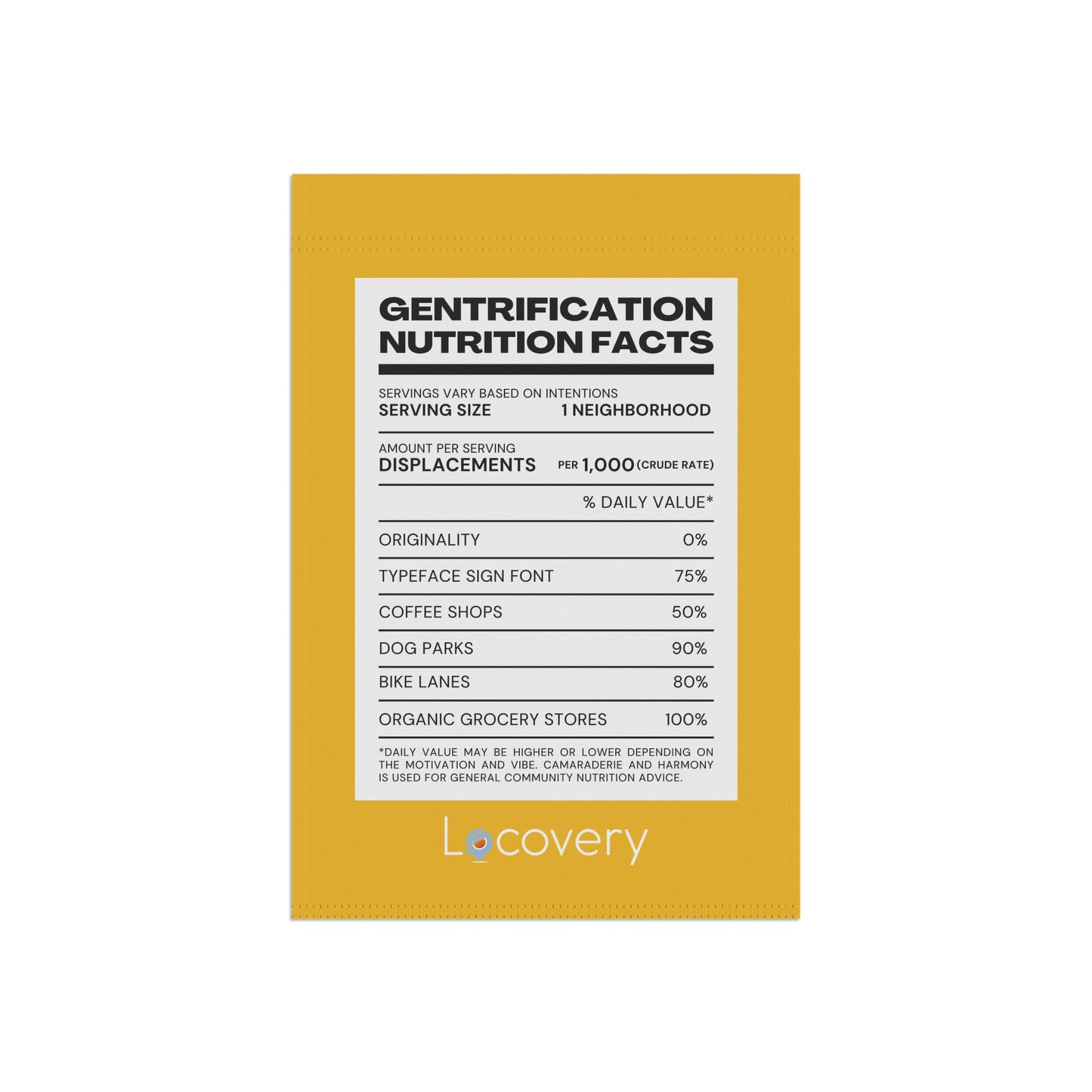 Gentrification Nutrition Facts Garden Banner | Yellow