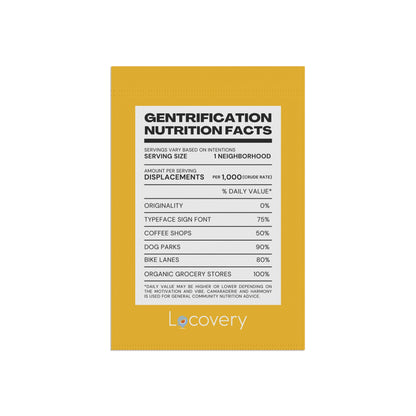 Gentrification Nutrition Facts Garden Banner | Yellow