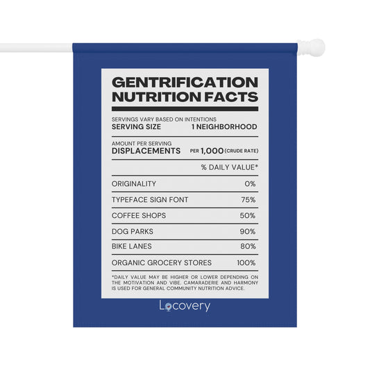 Gentrification Nutrition Facts Label Garden Banner | Blue