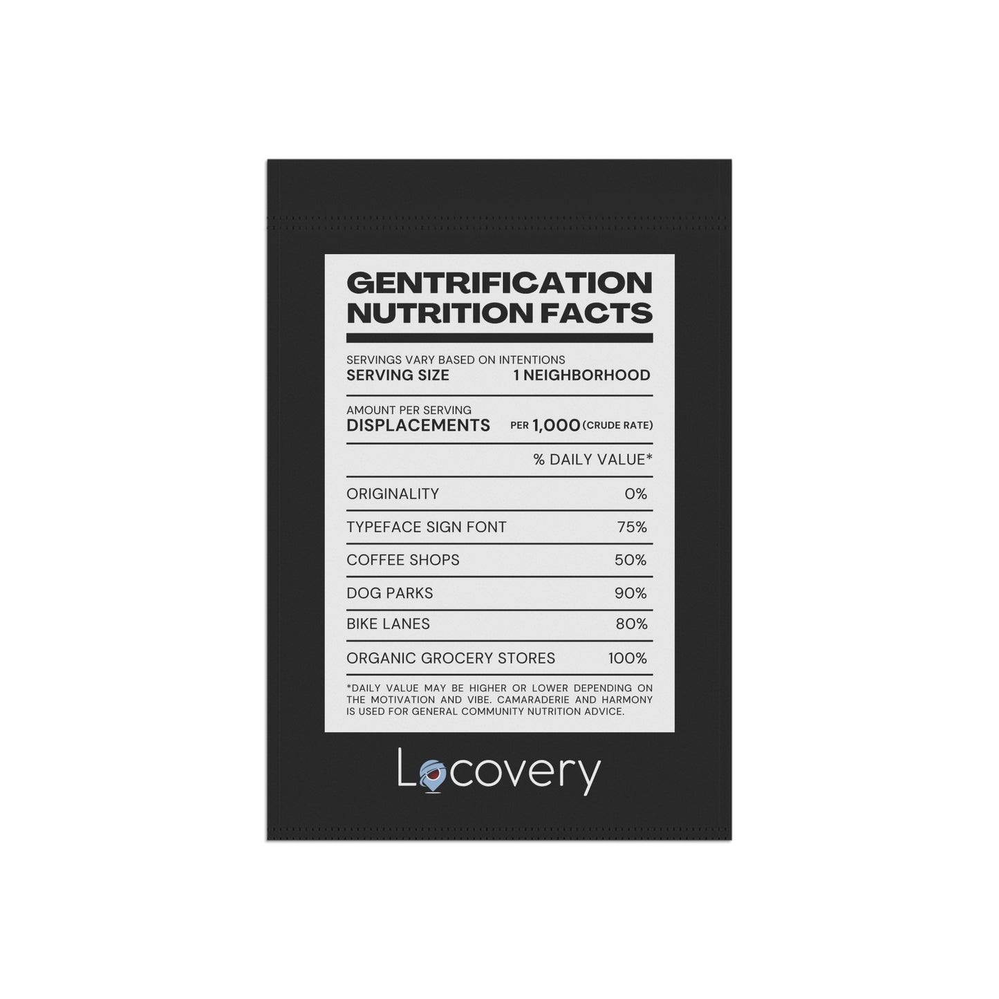 Gentrification Nutrition Facts Garden Banner | Black