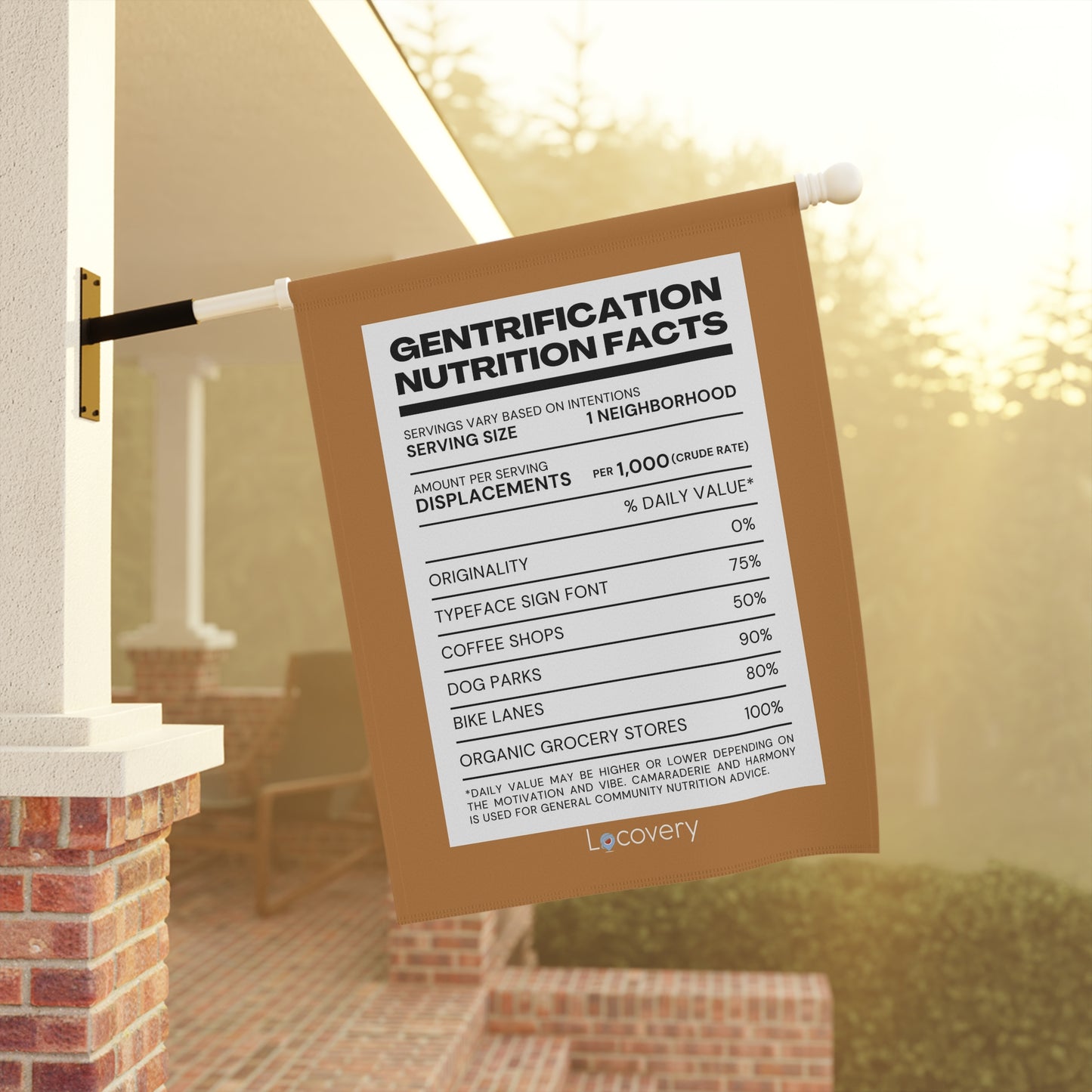 Gentrification Nutrition Facts Label Garden Banner | Brown