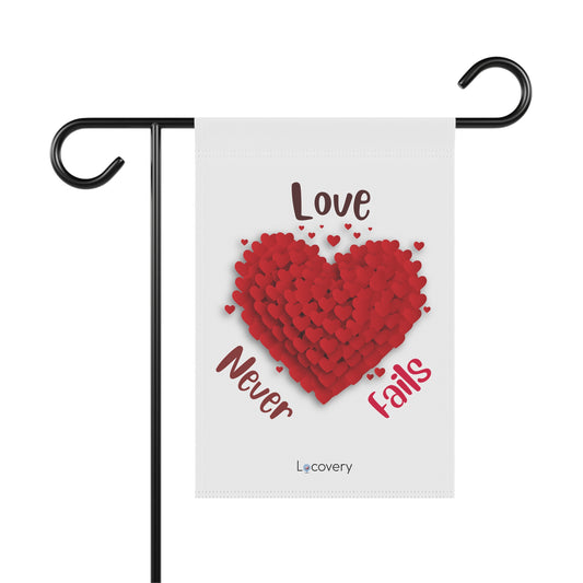 Love Never Fails Garden Banner | White