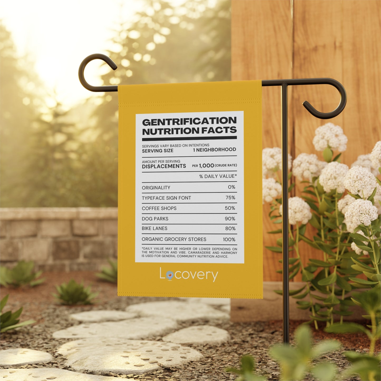 Gentrification Nutrition Facts Garden Banner | Yellow