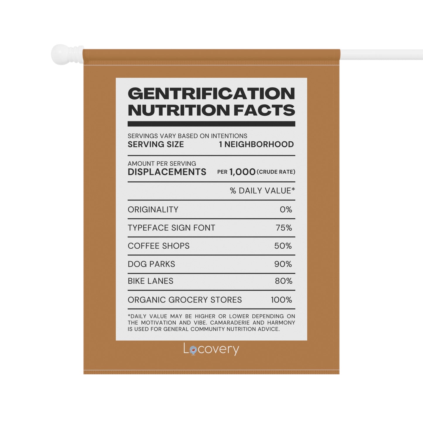 Gentrification Nutrition Facts Label Garden Banner | Brown