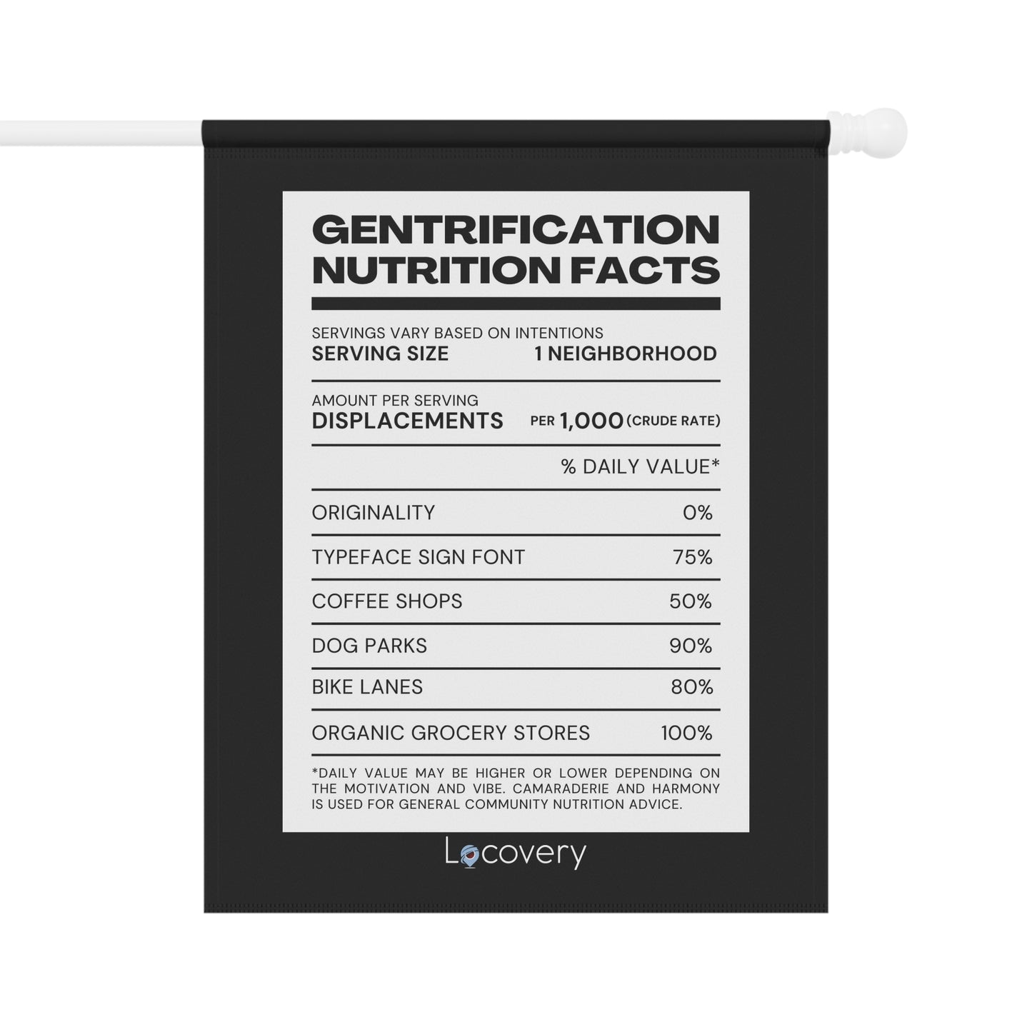 Gentrification Nutrition Facts Label Garden Banner | Black