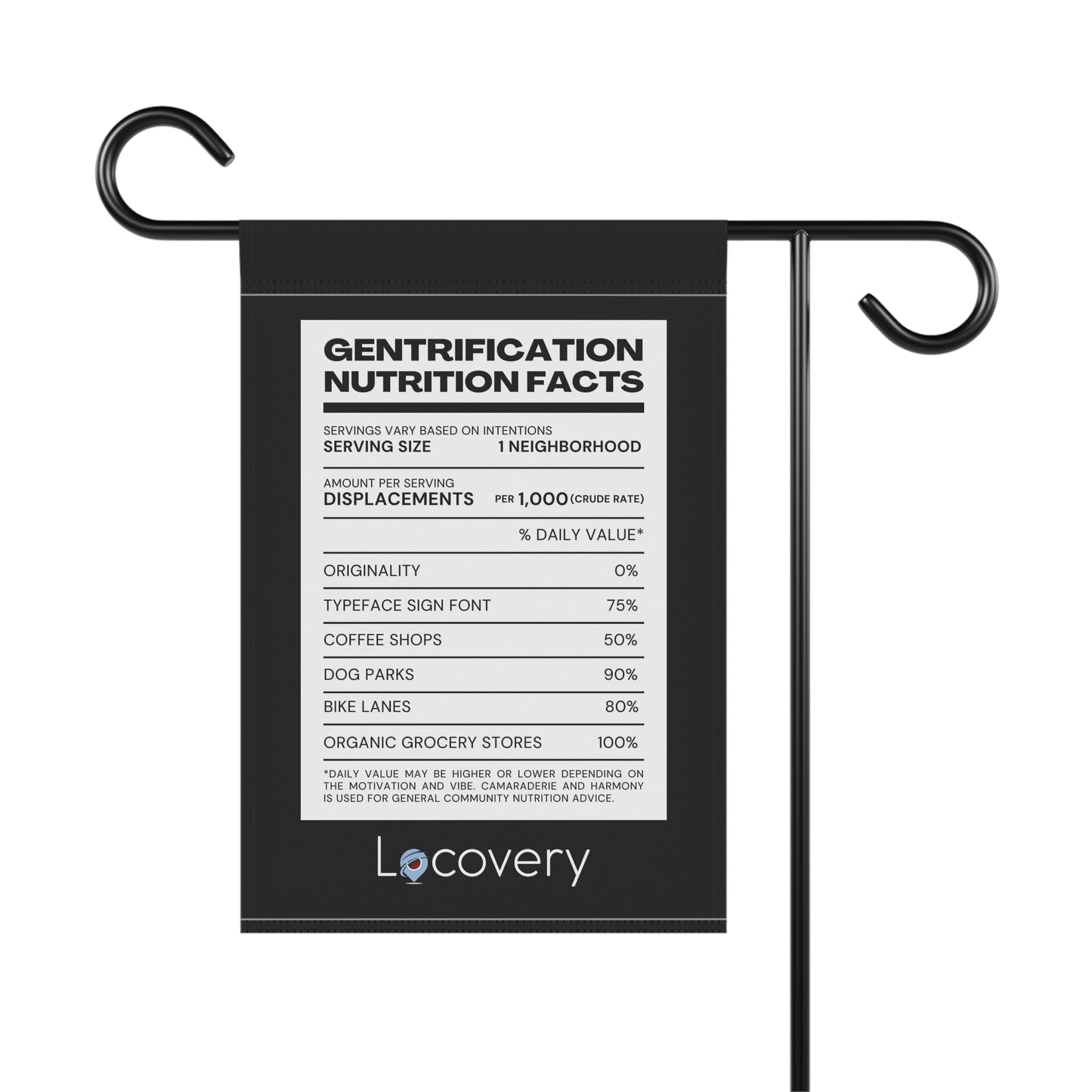 Gentrification Nutrition Facts Garden Banner | Black