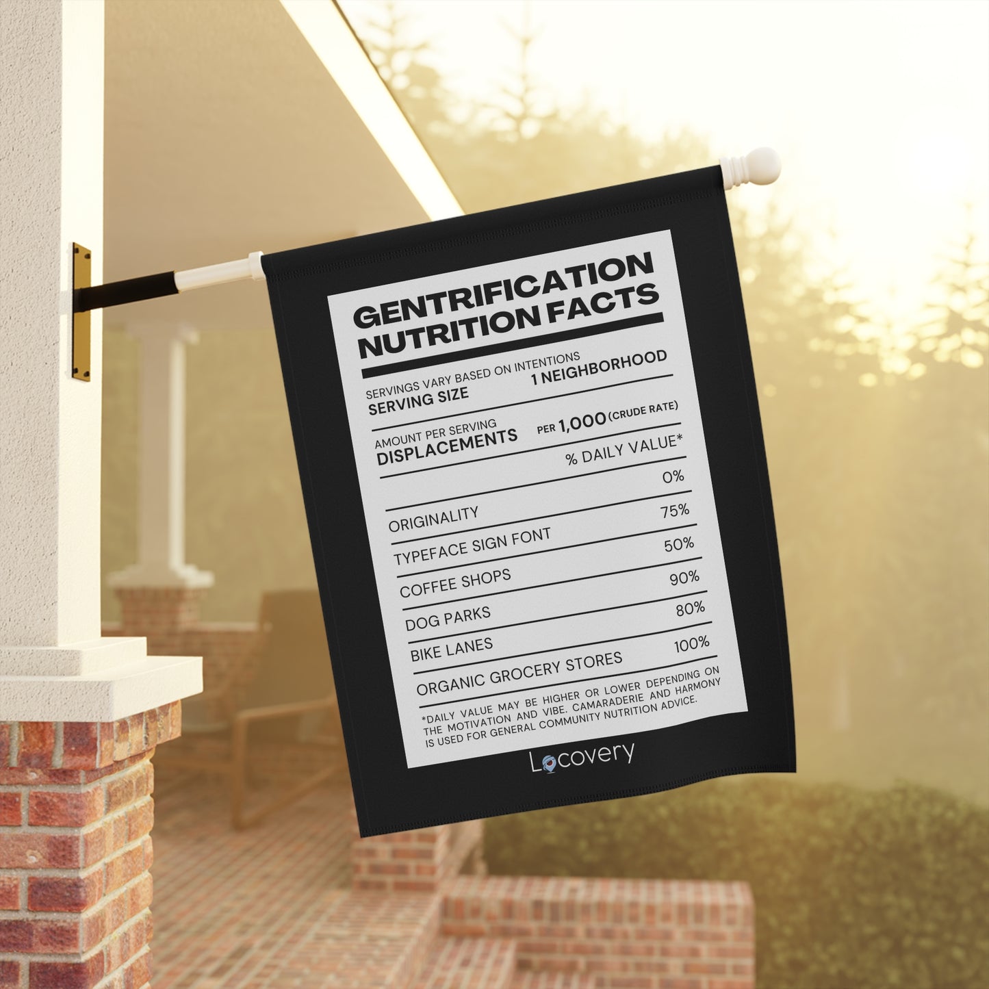 Gentrification Nutrition Facts Label Garden Banner | Black