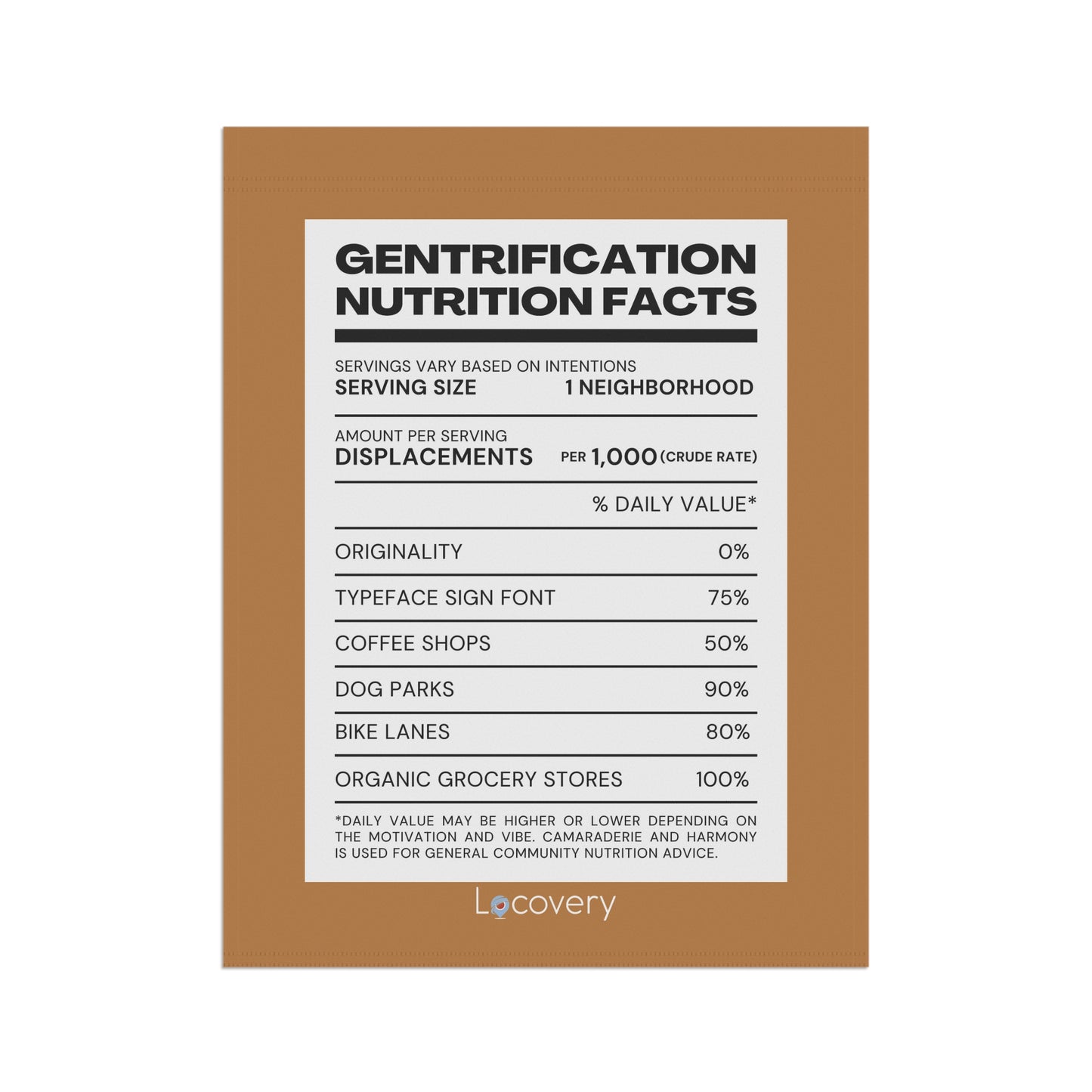 Gentrification Nutrition Facts Label Garden Banner | Brown